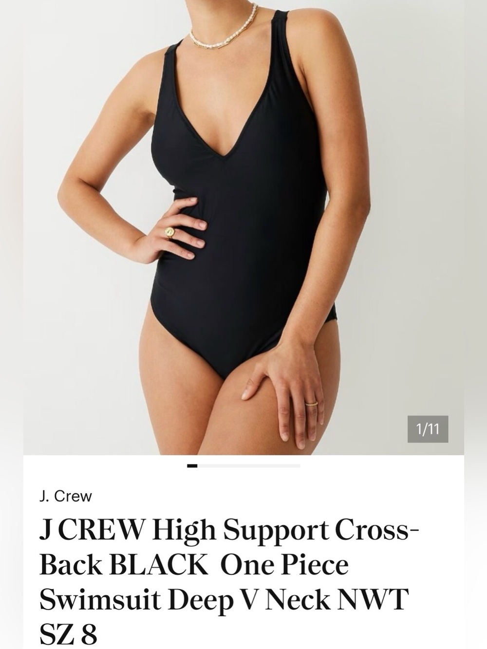 NWOT J Crew High-Support Cross-Back One-Piece Swimsuit, Black, Women’s 8